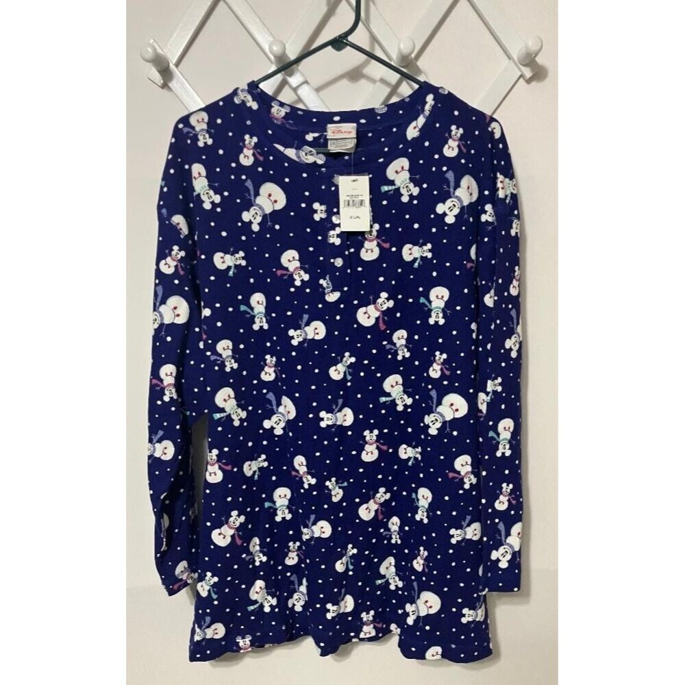 NWT Disney Mickey Snowman Pajama Top L/XL Blue Kitsch Disneycore Cozy Aesthetic‎